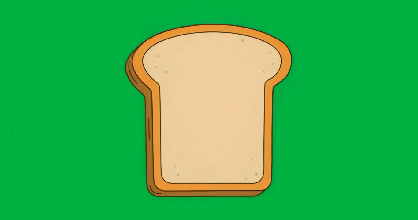 On start transparent background 3D bread slice pulsing glow rotating returning showcasing animation