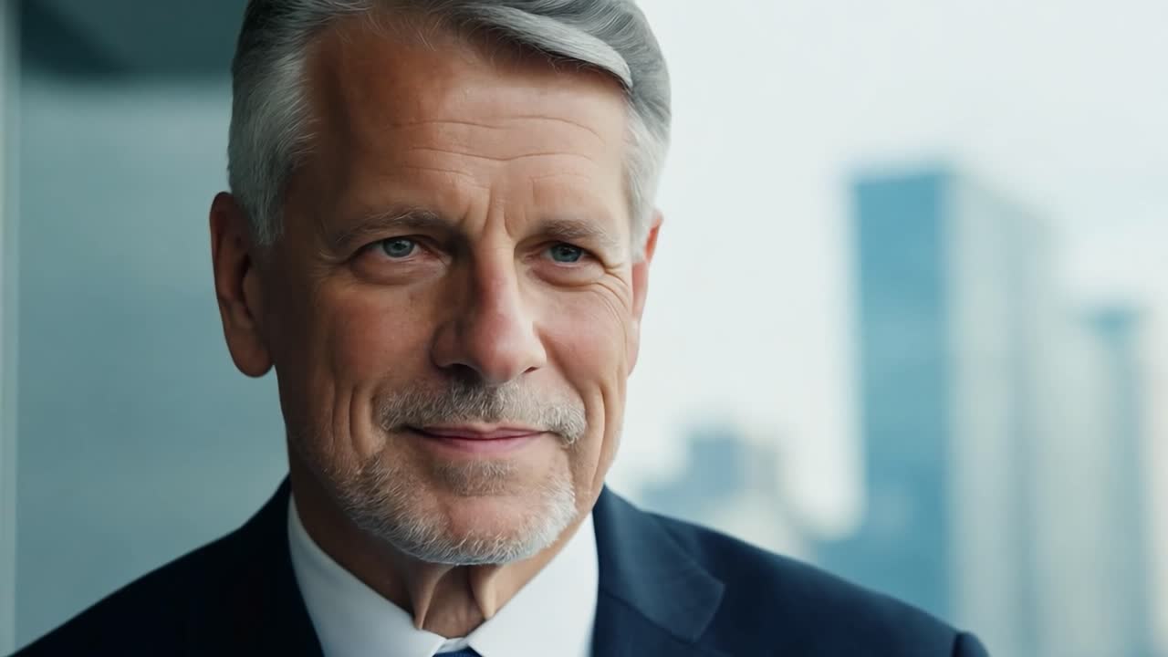 Portrait of a confident businessman in a suit looking at the camera