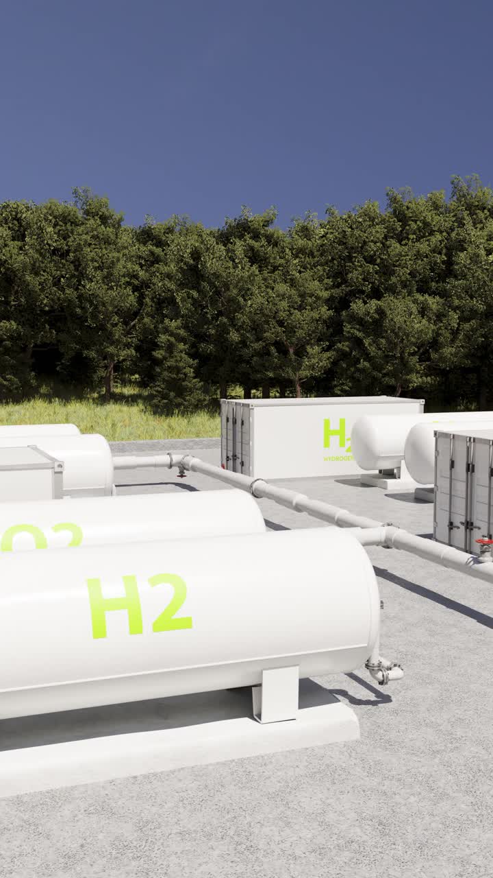 Large white industrial tanks with liquid hydrogen and oxygen