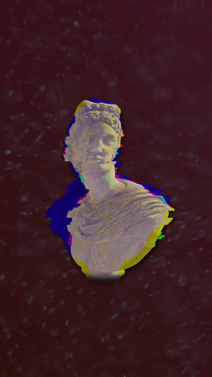 Animazione di interferenza su sculture e punti luminosi su sfondo nero