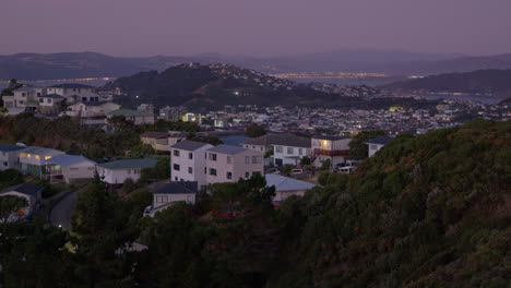 Panorama-of-the-cityscape-of-Wellington-at-dusk,-the-capital-of-New-Zealand