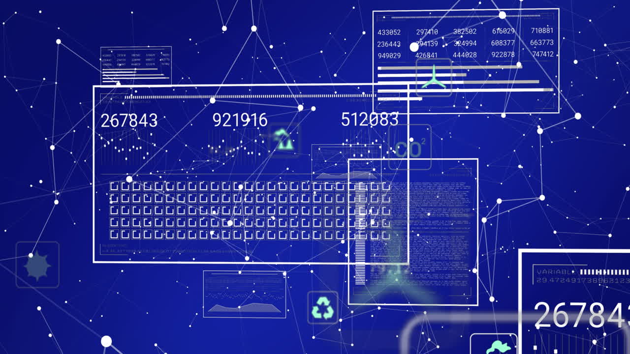 animación de iconos digitales y interfaz con procesamiento de datos contra la red de conexiones.
