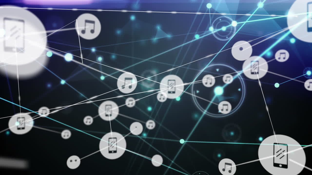 파란색 배경 위에 아이콘으로 연결 네트워크의 애니메이션