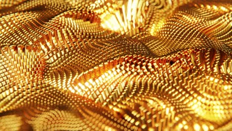 animated wave moving structure of gold cubes. infinitely looped animation.