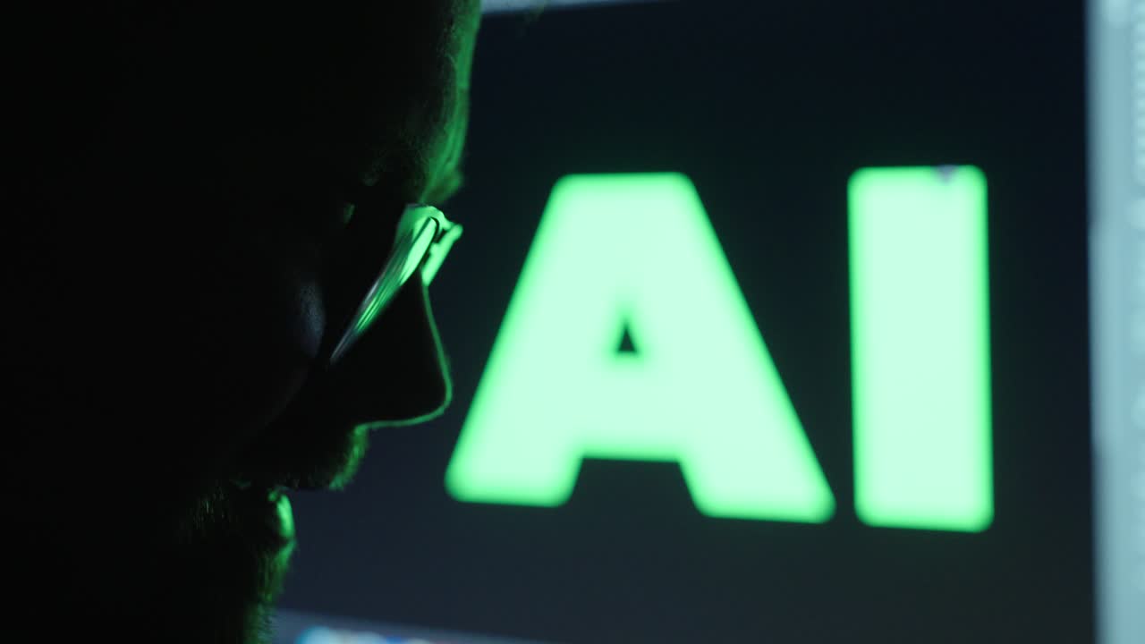 A man in the dark using AI for criminal activities