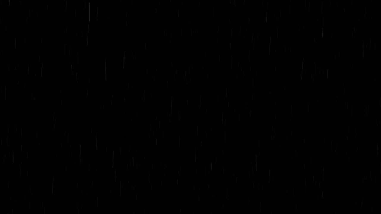Slow motion raindrops falling on a black background. Seamless loop for calm, melancholic, or atmospheric overlays and weather effects