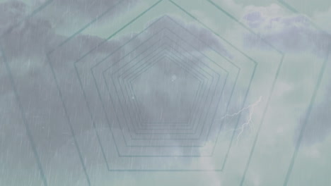 animación de hexágonos concéntricos que se mueven sobre el cielo tormentoso