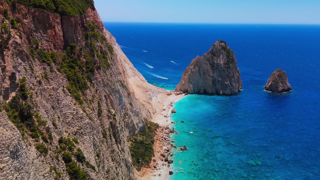 Experience the stunning Myzithres cliffs of Zakynthos — dramatic rock formations rising from turquoise waters, captured by drone in breathtaking detail. Made with Dji mini 4pro