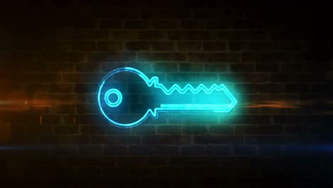 key cyber security symbol neon on brick wall