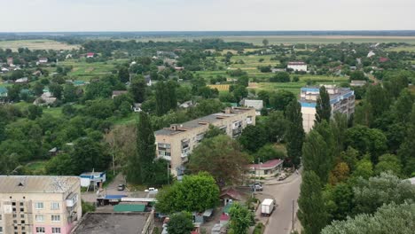 aerial drone video of kalyta town apartment buildings and streets on the border of kyiv oblast and chernihiv oblast ukraine