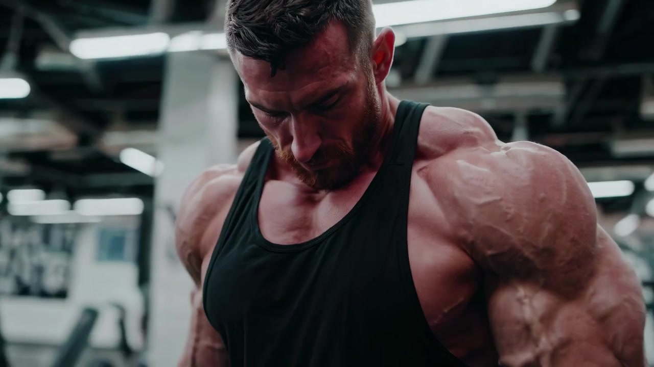 Bodybuilder muscoloso che esegue rematore con manubri in palestra