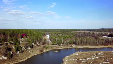 aerial view of a river and forest landscape