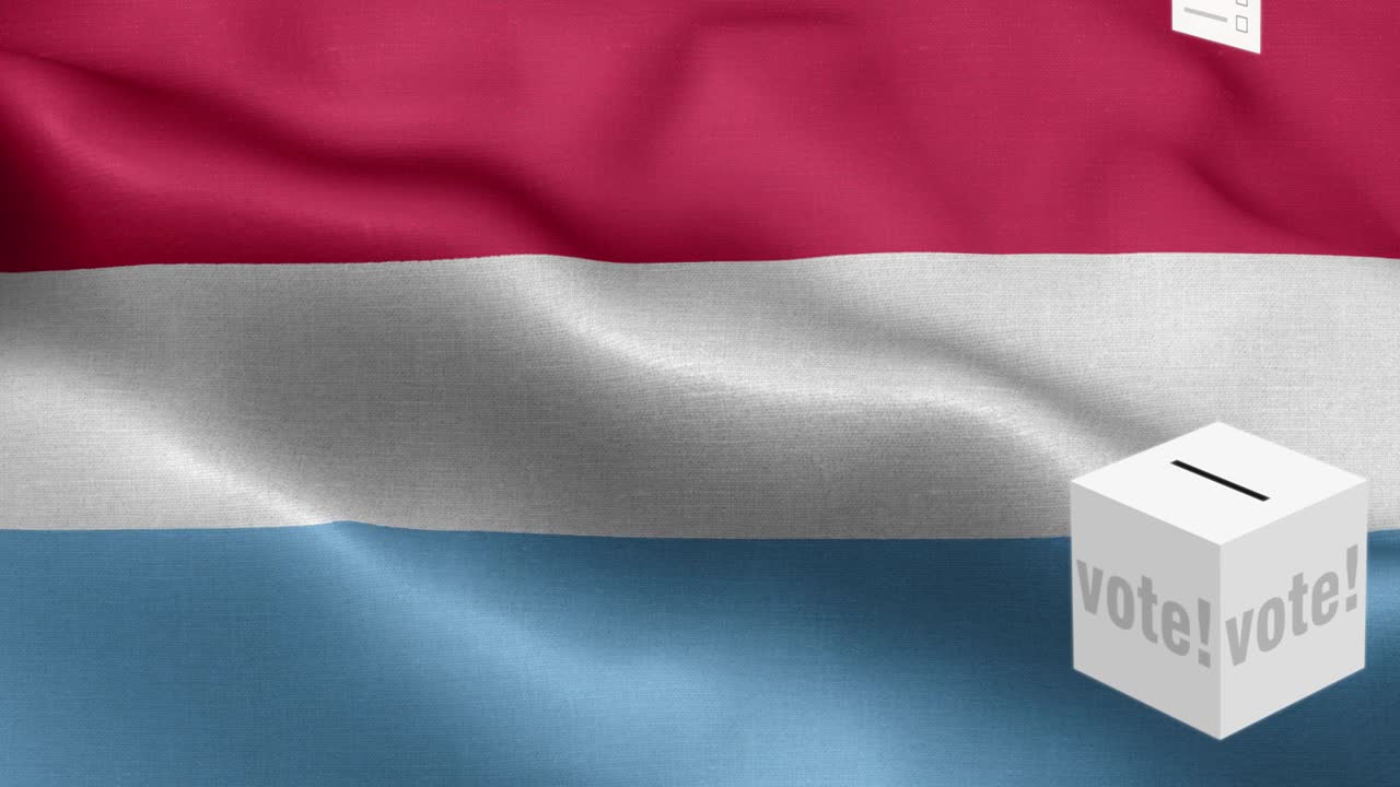 룩부르크를 위한 투표용지 - 발 앞에 있는 투표용장 - 선거 - 투표 - 럭부르크의 발 - 룩 부르크의 낙서 - 럭크부르크 국기 - 높은 세부 사항 - 국가 발 룩버그의 파동 패턴 - 루프 가능한 요소 - 직물 질감과 끝없는 루프