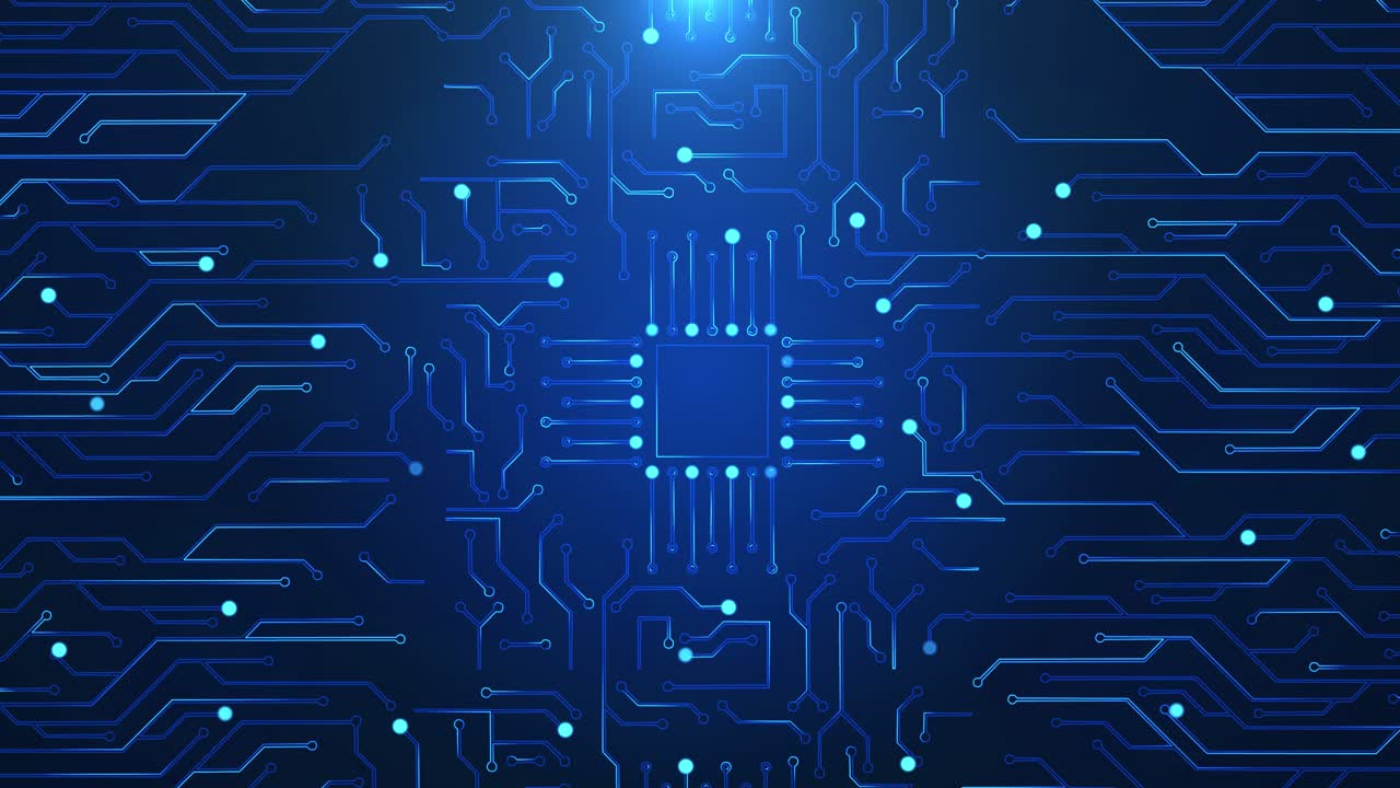 4k circuit technology loop background with hitech digital data connection system and computer