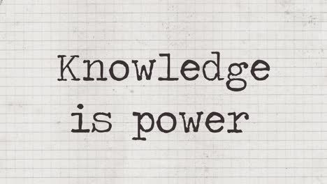 typewriter characters appearing on an old paper sheet, composing the phrase: knowledge is power