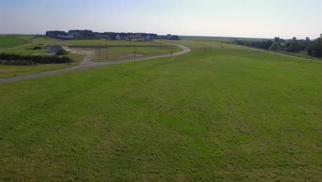 Aerial-shots-of-a-new-neighborhood-near-the-sea-in-Kruiningen,-the-Netherlands