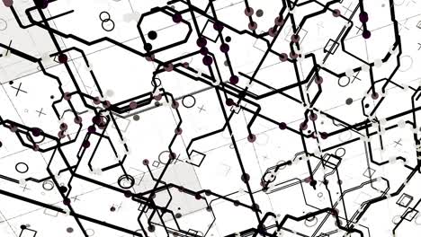 electric scheme circuit with bright abstract signals flowing into different directions on white background. animation. neural network and big data, artificial intelligence, matrix concept, seamless loop