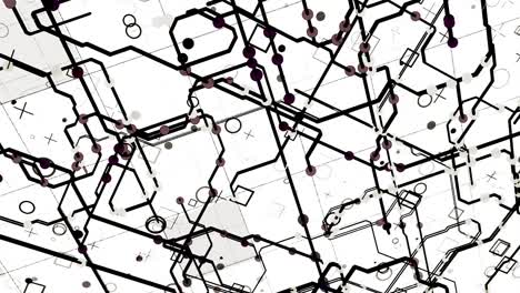 circuito di schema elettrico con segnali astratti luminosi che scorrono in direzioni diverse su sfondo bianco. animazione. rete neurale e big data, intelligenza artificiale, concetto di matrice, ciclo senza cuciture