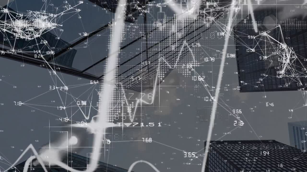 배경에 건물이 있는 데이터 처리의 애니메이션