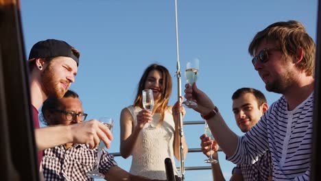 friends celebrating on a boat
