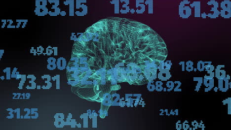 animation of ai data processing and brain over black background