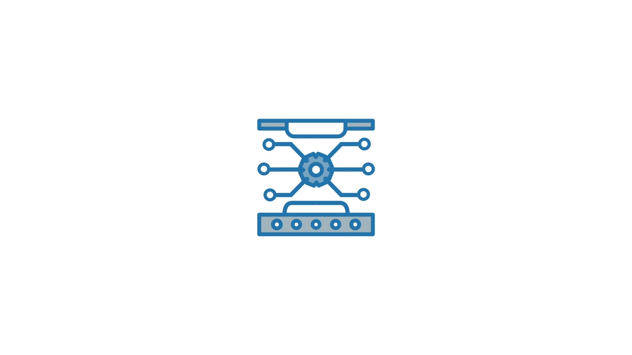Animated Technology Icon Representing Data Processing and Network