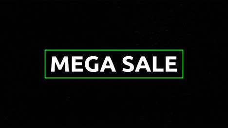 animación del texto de mega venta con marcas cruzadas en rectángulos y cuadrados