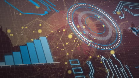 animation of data processing over landscape and globe