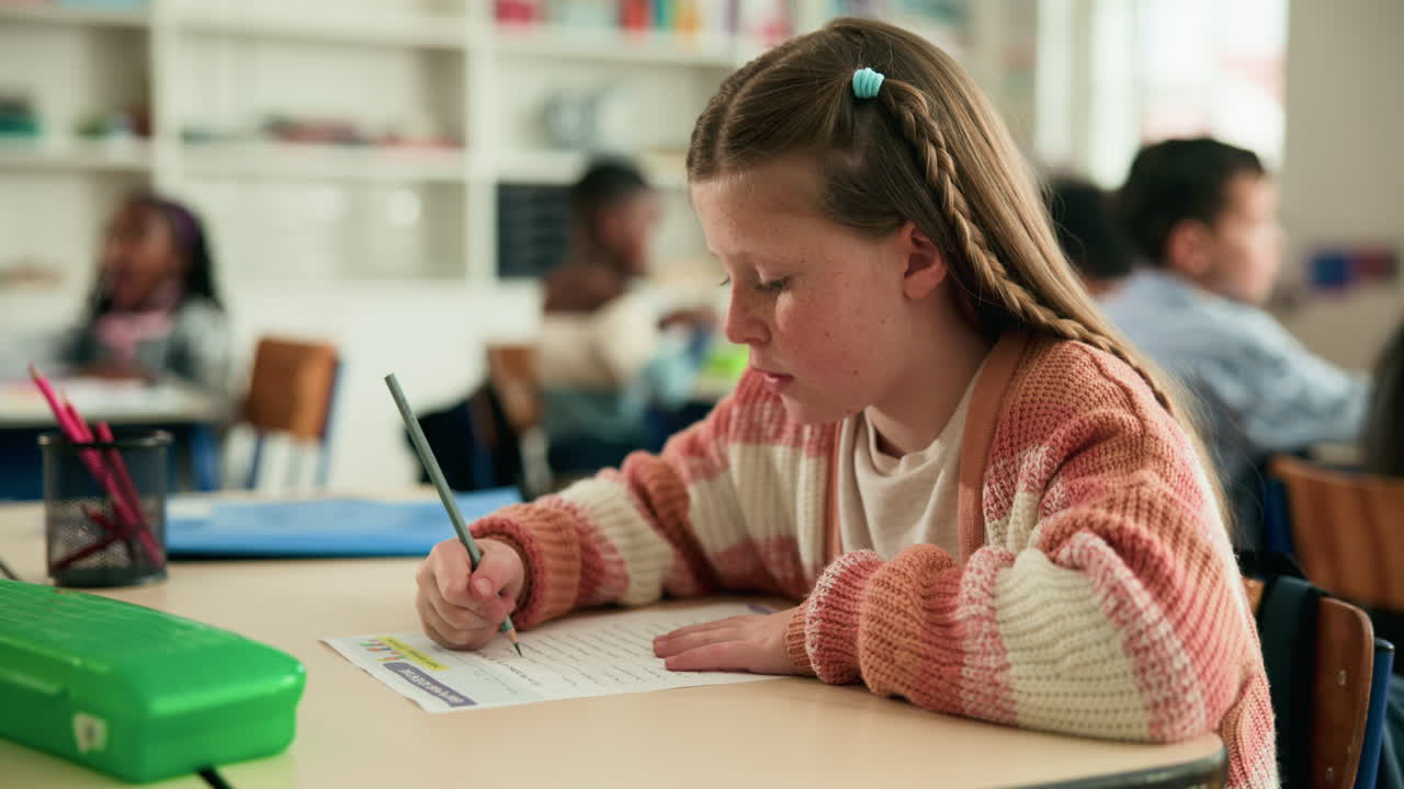 Girl Studying in Classroom