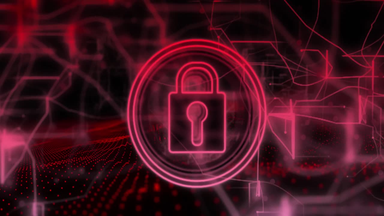 animación del candado sobre el procesamiento de datos sobre fondo negro