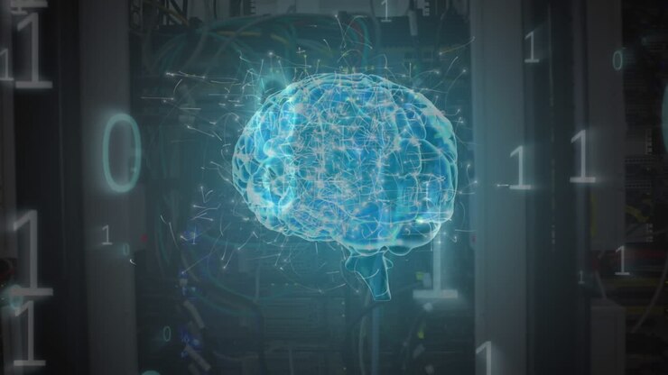Digital composite of a human brain and the binary system