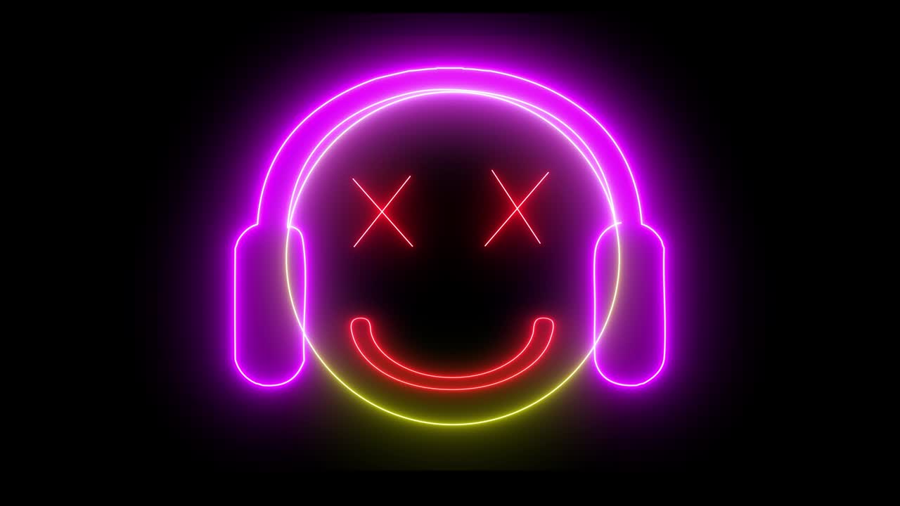 cara de emoji de neón, signo sonriente. personaje web con neón, luz brillante. cara sonriente aislada.