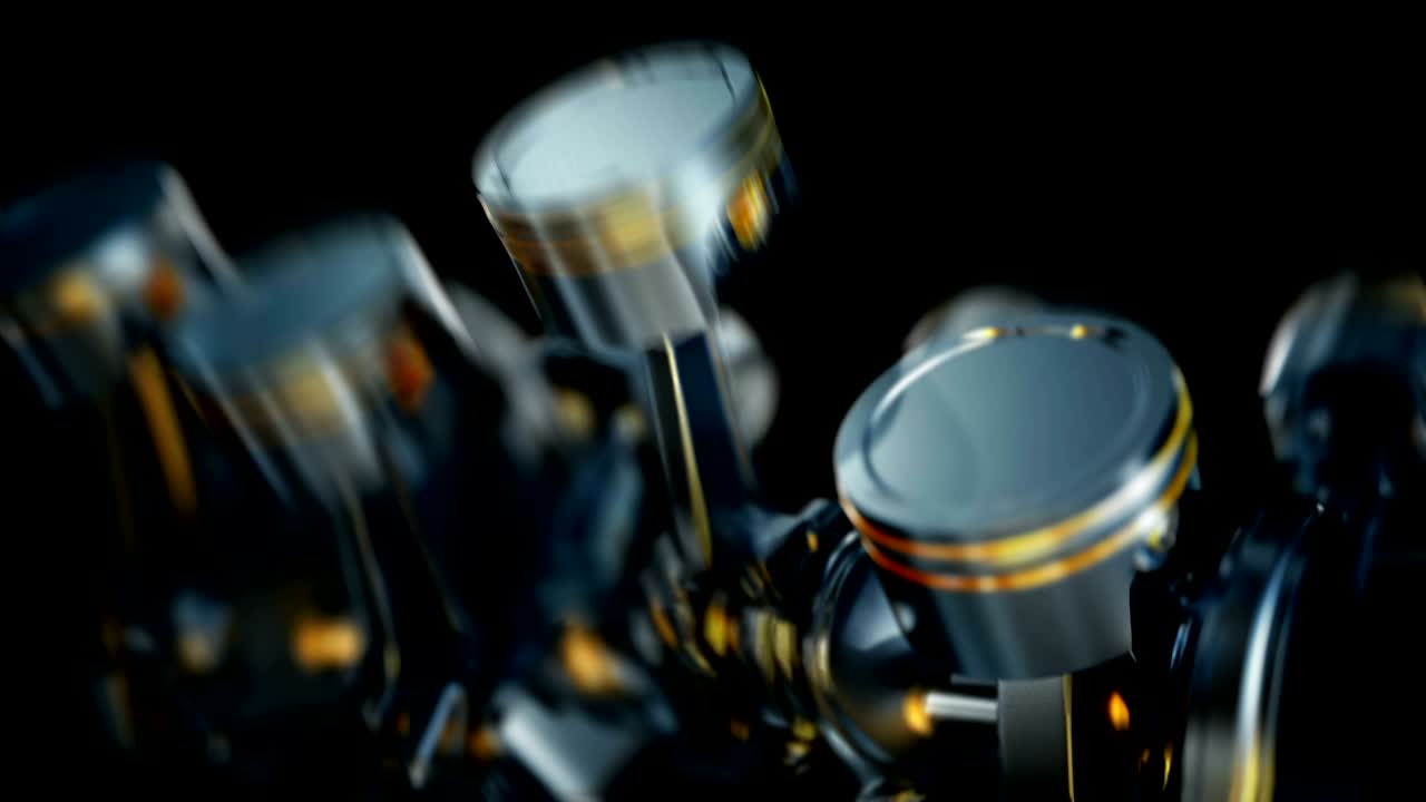 primer plano sin problemas del motor en cámara lenta, pistones y válvulas.