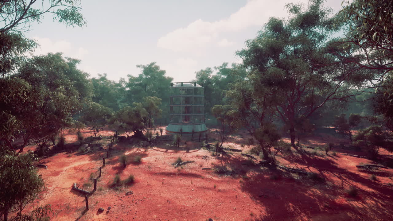 빨간  숲에서 버려진 미래의 탑