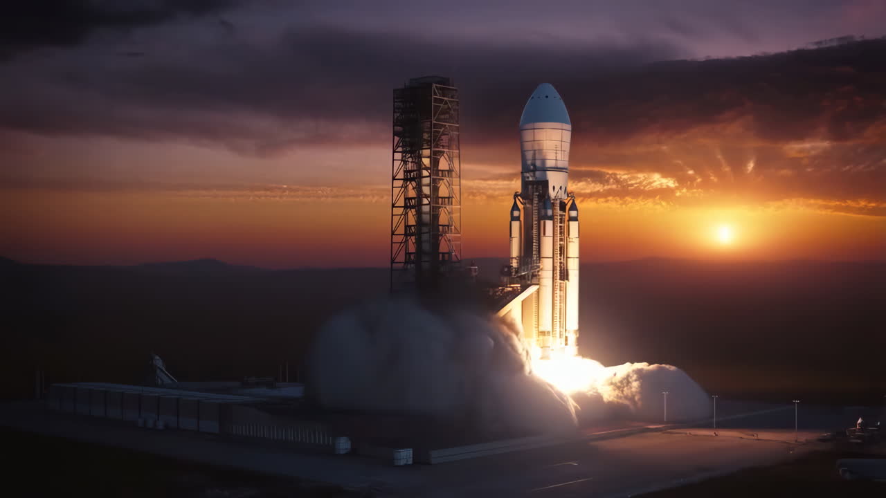 Dramatic Rocket Launch at Sunset