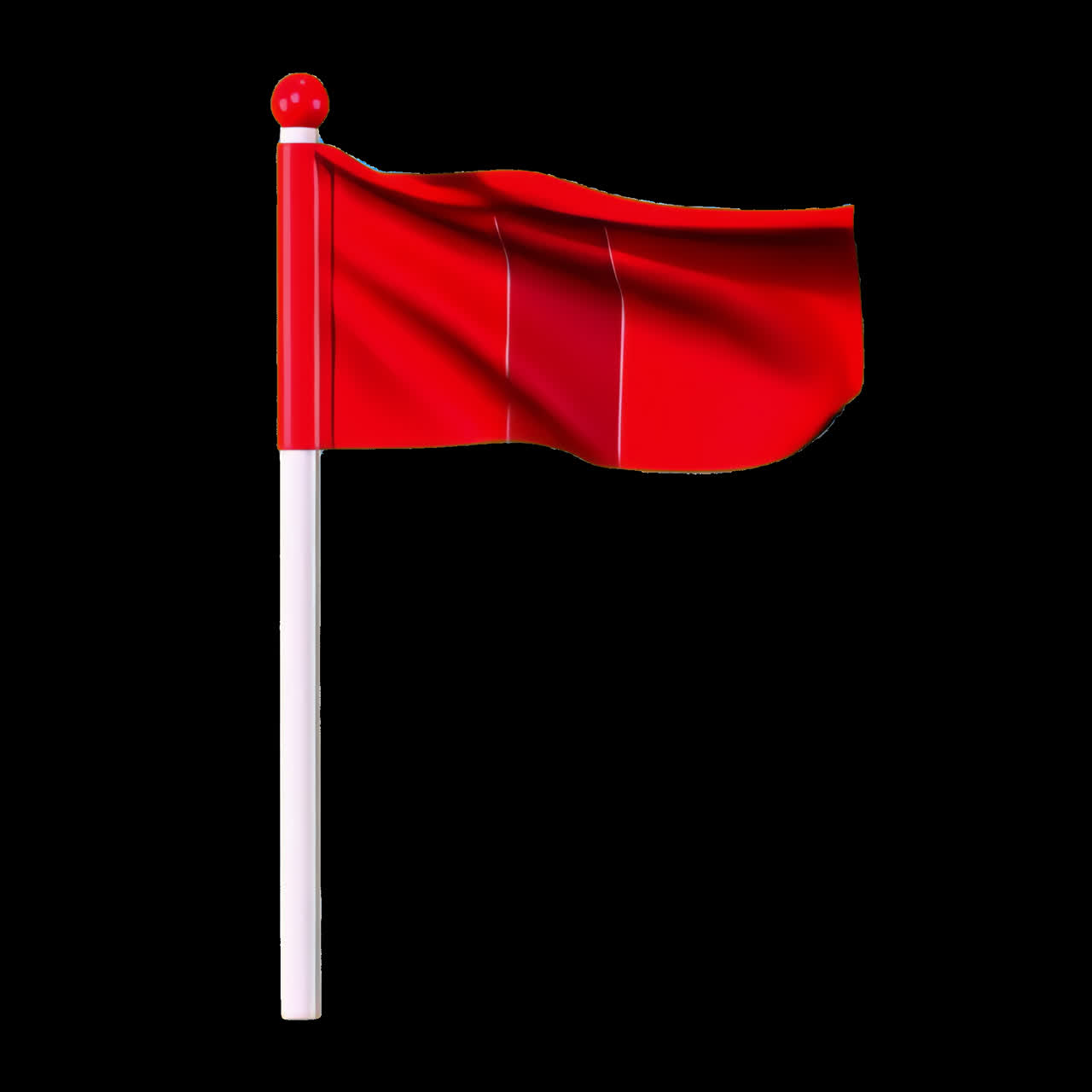 Aset terisolasi animasi bendera merah cerah yang melambai, video 4K transparan, saluran alfa, ProRes 4444