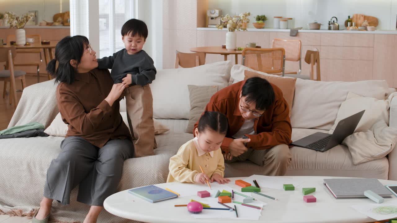 Family enjoying time at home