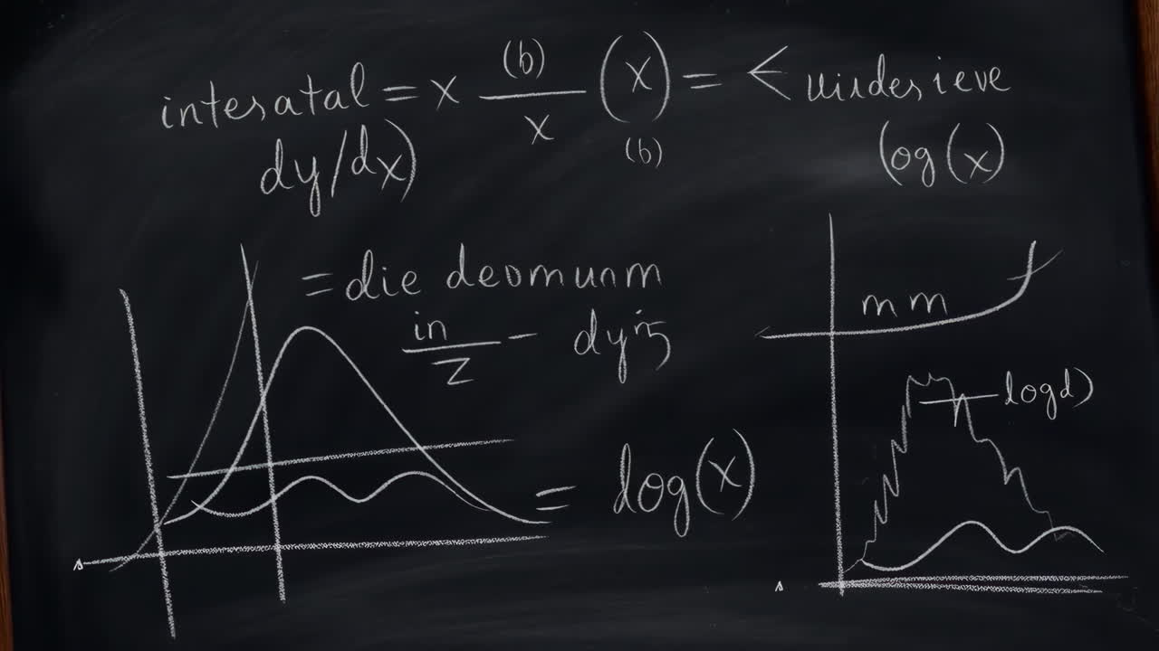 Mathematical Equations and Graphs on a Chalkboard