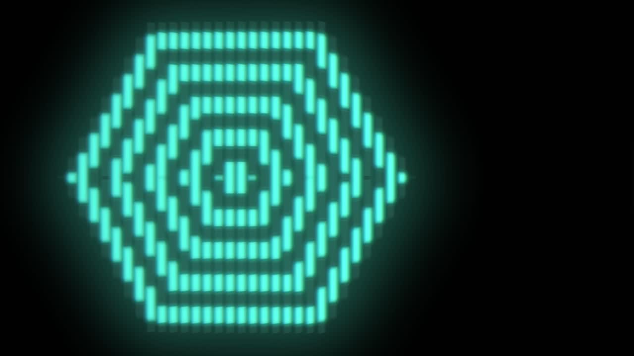 patrón de hexágonos verde neón pulsante en filas 5