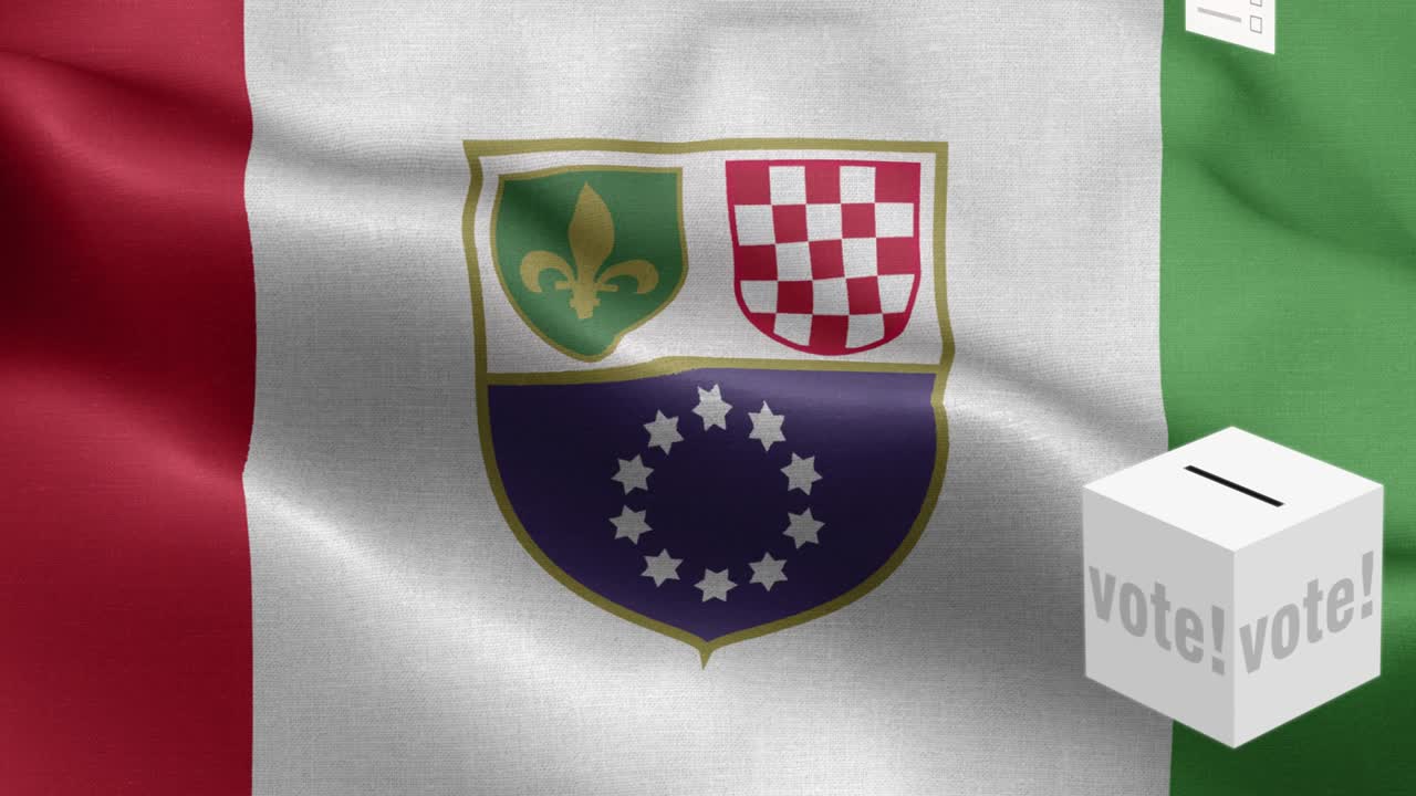 보스니아를 선택하기 위한 투표용지 - 보스니아 헤르체고비나 연방의 발 - 보스비아 헤르체코비나 연방 발 높은 세부 사항 - 국가 발 보스니아헤르체고비아 연방 파동 패턴 루프 가능한 요소 - 직물 질감과 끝없는 루프