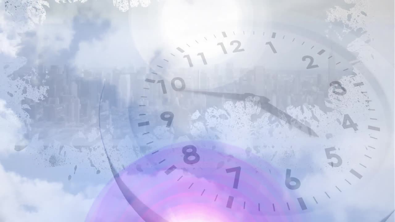 시계 이동 위의 도시 풍경의 애니메이션