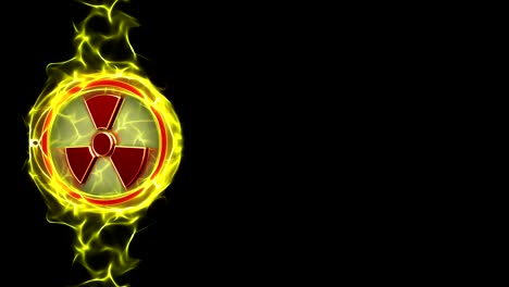 el peligro nuclear, el peligro de radiación, los símbolos de peligro, la animación, la representación, el fondo, el bucle