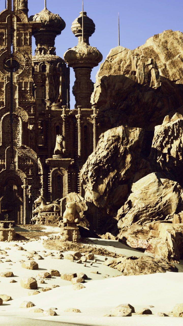 Exploring a detailed stone structure near large rocks and small stones