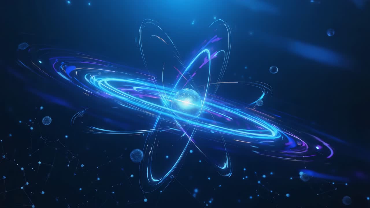 Abstract Representation of an Atom or Quantum Structure with Glowing Orbits