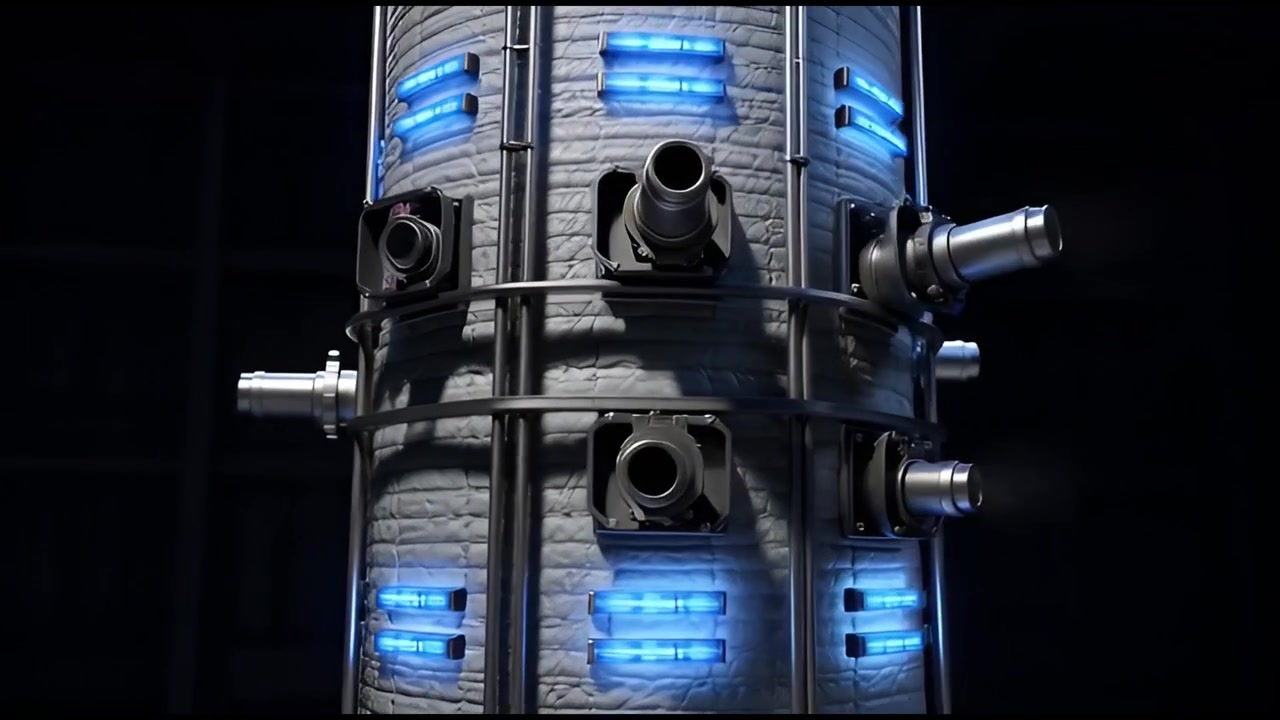 Futuristic Rocket Engine with Glowing Blue Lights Rotating