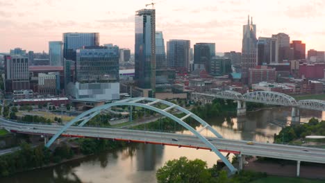 aerial establishing shot of nashville skyline