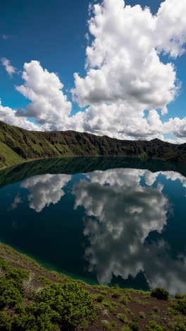 serene volcanic lake with clouds reflected