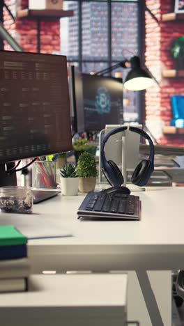 vertical video digital workstation features multiple pc monitors running artificial intelligence