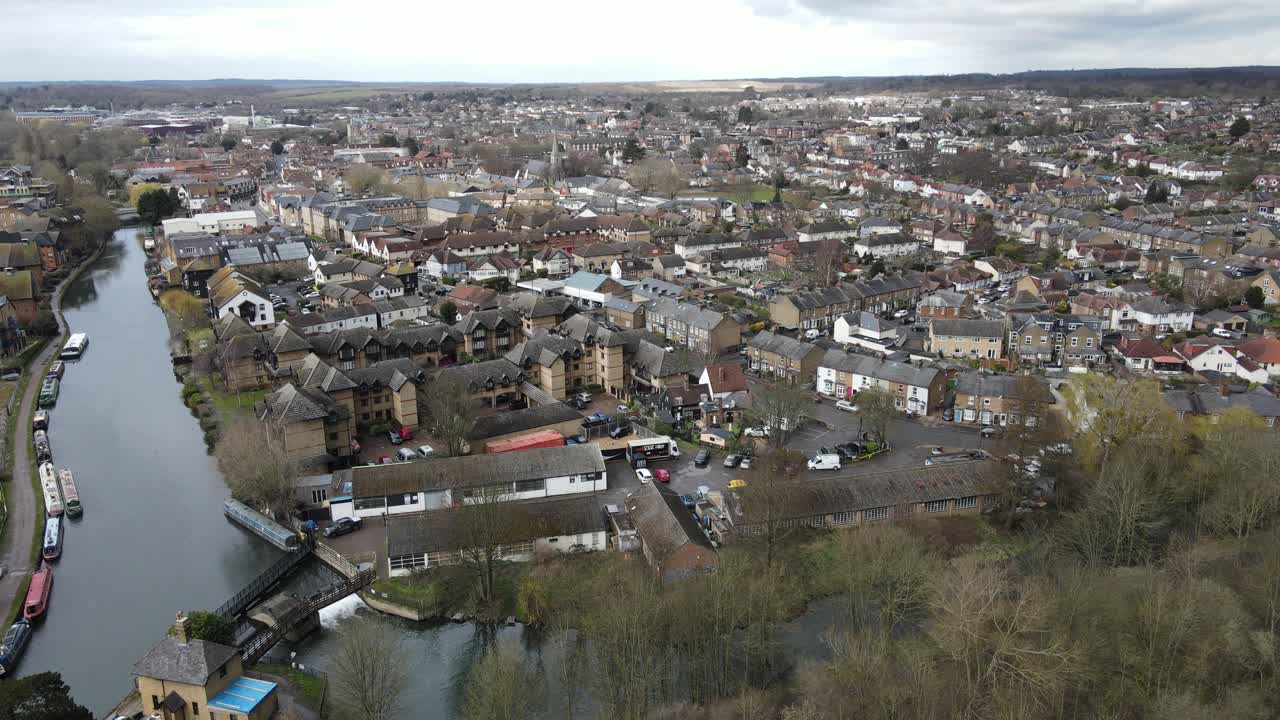 Ware Hertfordshire river Lea UK Aerial footage
