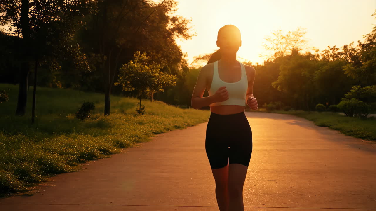 mujer corriendo al aire libre al atardecer